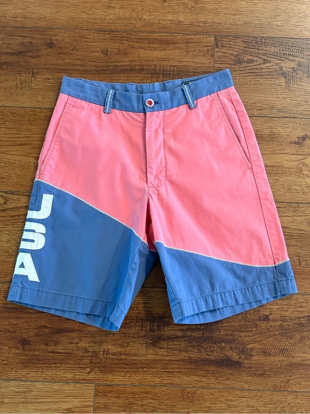 Vineyard Vines USA Breaker Shorts Salmon Pink Blue Colorblock Men’s 28